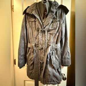 Womens Esprit Gray Parka with Removable Faux Fur Hood